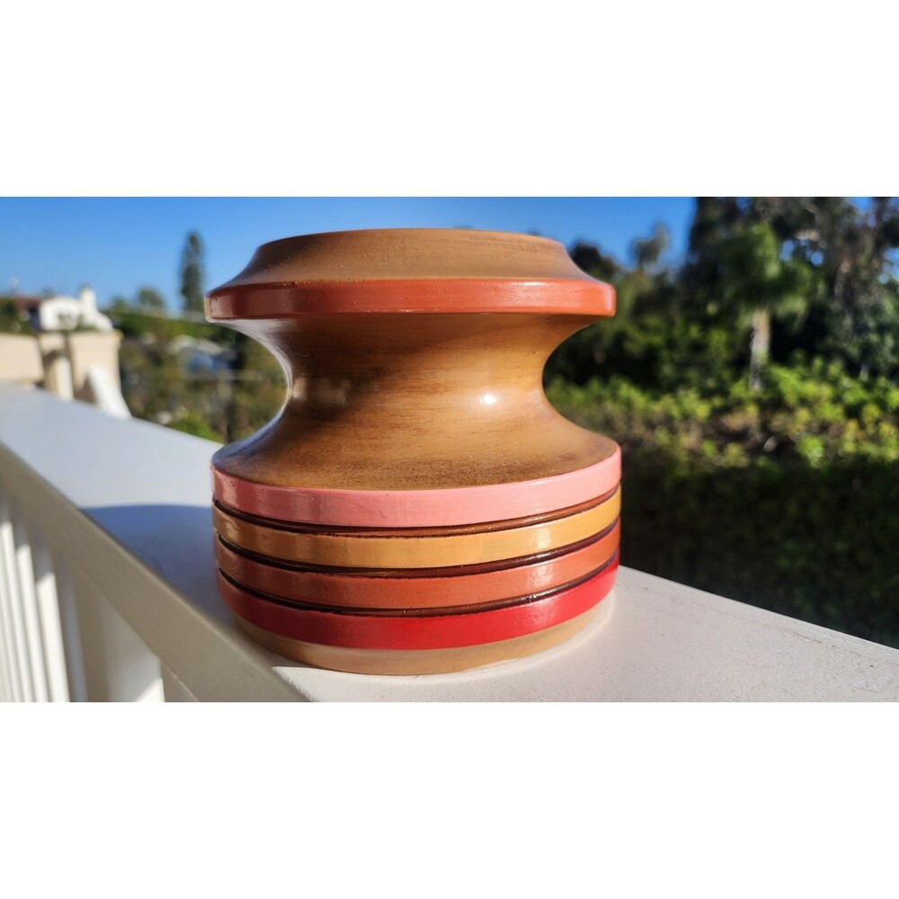 Vintage Dixon Japan Ceramic Pillar Candle Holder MCM Wood Grain Pop Art Stripe